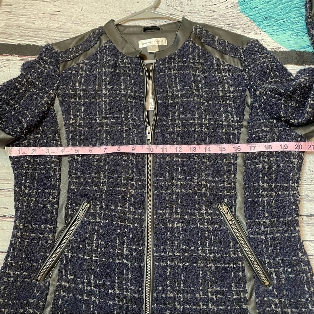 🏷️NWT‎ Christopher & Banks Nubby Tweed Bomber Jacket Medium Faux Leather Panels - Picture 10 of 13